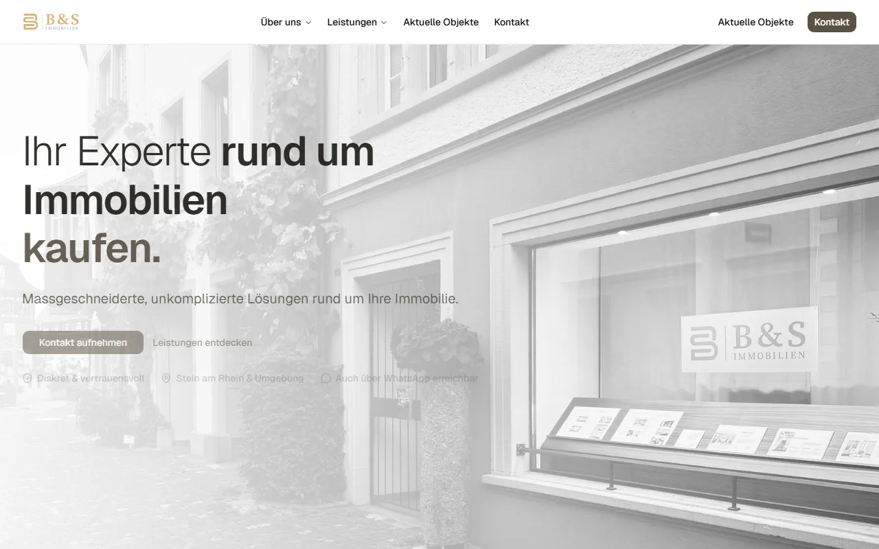 Startseite von bunds-immobilien.ch nach dem Relaunch (Desktop, 1280 Pixel breit)