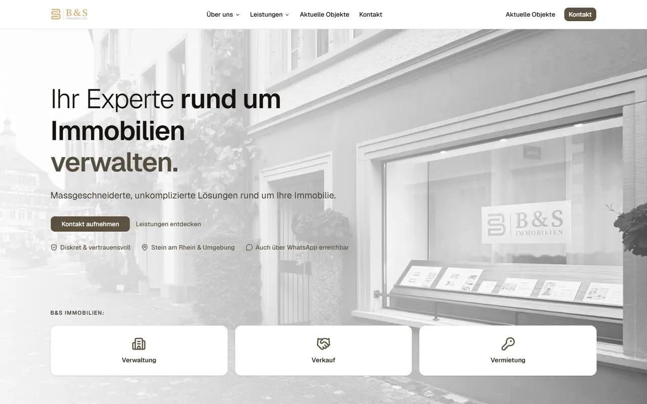 Startseite von bunds-immobilien.ch, gebaut von APOLLOBASE