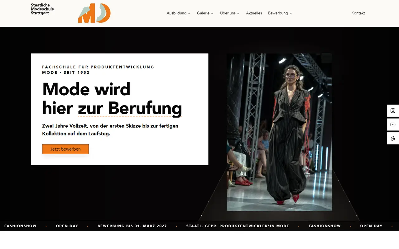 Startseite von modeschule-stuttgart.de (Staatliche Modeschule Stuttgart), live