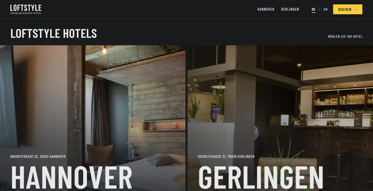 Nachher: neue Startseite von LOFTSTYLE Hotels