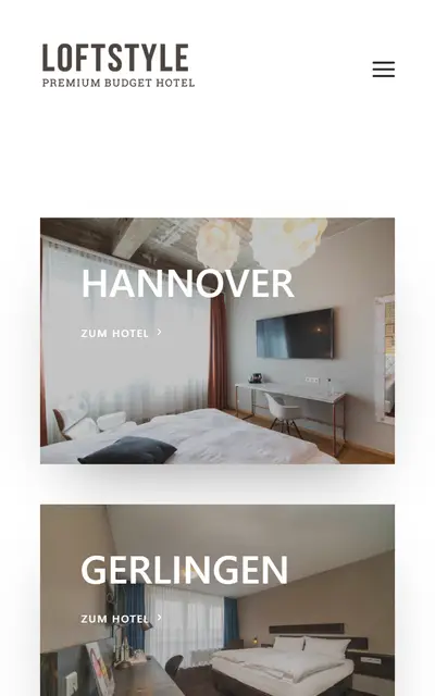 Vorher: bisherige Website von LOFTSTYLE Hotels