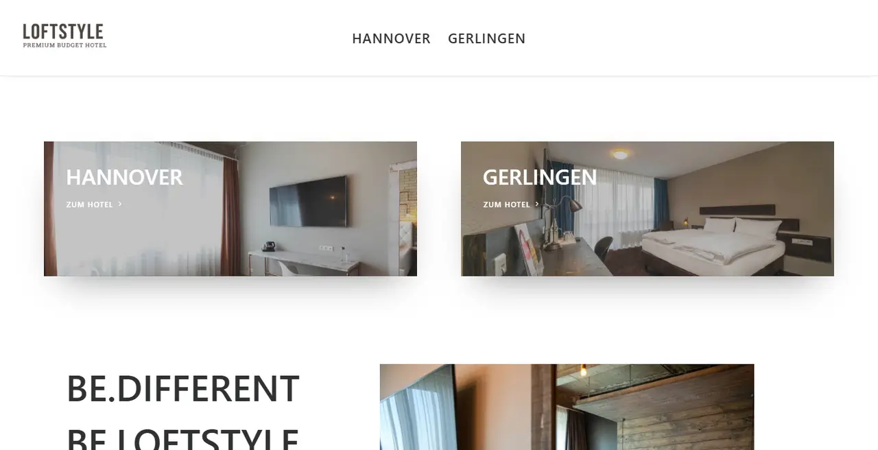 Vorher: bisherige Website von LOFTSTYLE Hotels
